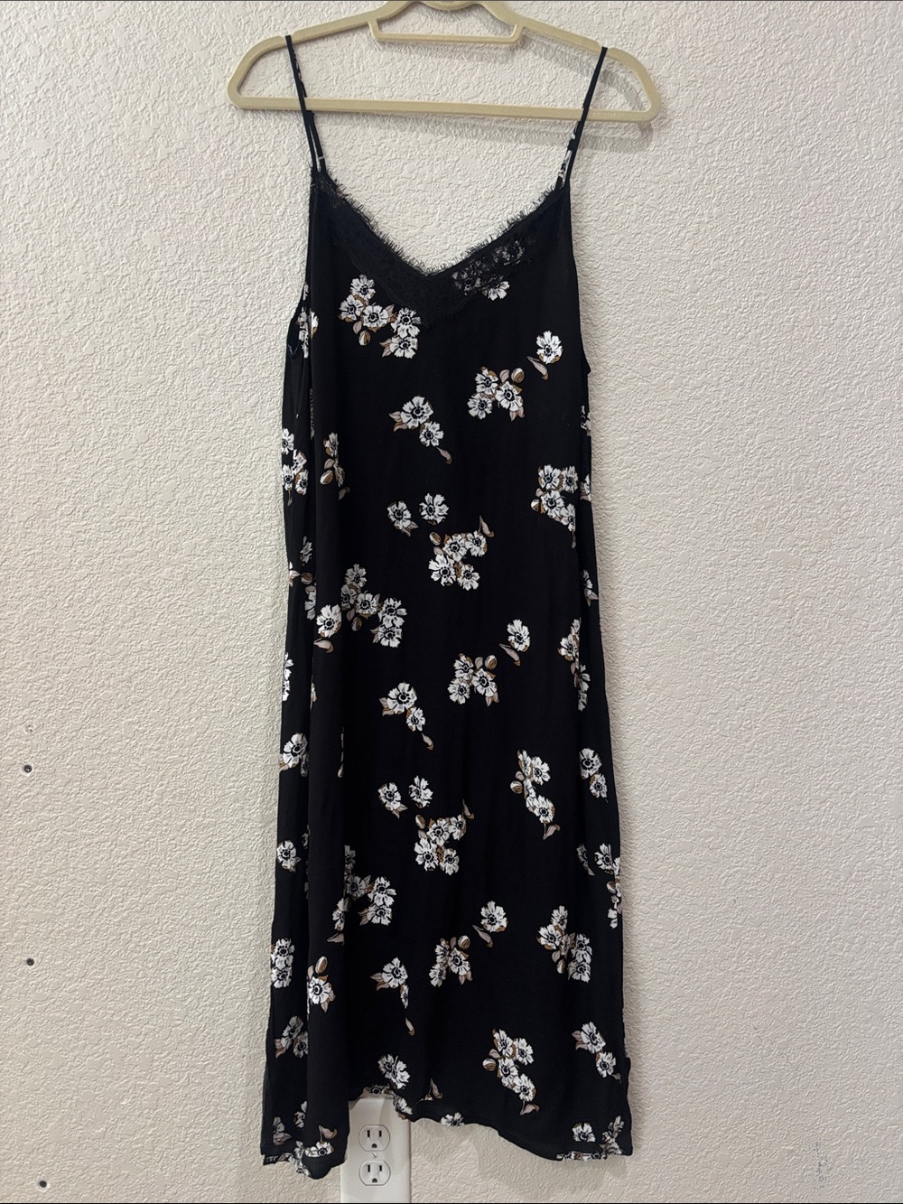 bp Black Floral Midi Slip Dress with Lace Trim